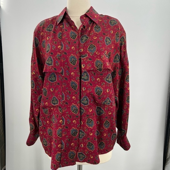 Nordstrom Town Square Long Sleeve Print Blouse Ladies Medium - Picture 1 of 9